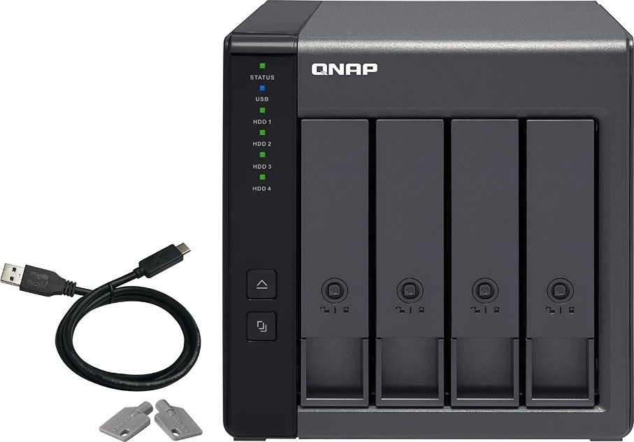 0164cd5e049cb011e3b83f5f581f3a74-hi.jpg QNAP TR-004 4 Bay USB Type-C Direct Attached Storage with Hardware Raid Enclosure, Supports Up to Four SATA Drives, 65W, 100-240V, 18.1 dbA Sound Level, 4 x 2.5 / 3.5 Inch SATA 3Gb/s | TR-004 - Image 1