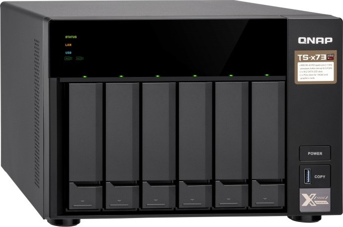 b4f1b01e8acbe545c869371e8b500dd2-hi.jpg QNAP 6-Bay NAS, AMD RX-421ND 2.1~3.4 GHz, 8GB DDR4 RAM (Max 64GB), 8x 2.5"/3.5" + 2x M.2 2280/2260 SATA 6Gb/s Slots, 4x GbE LAN, Optional 10GbE PCIe Expansion | TS-673-8G - Image 1